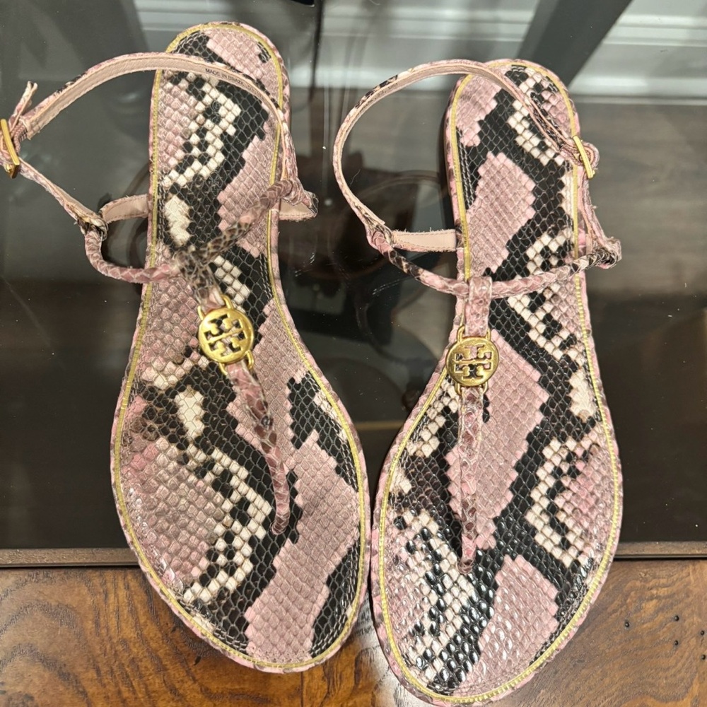 Tory Burch, Python, T strap, flat sandals NWT - image 1